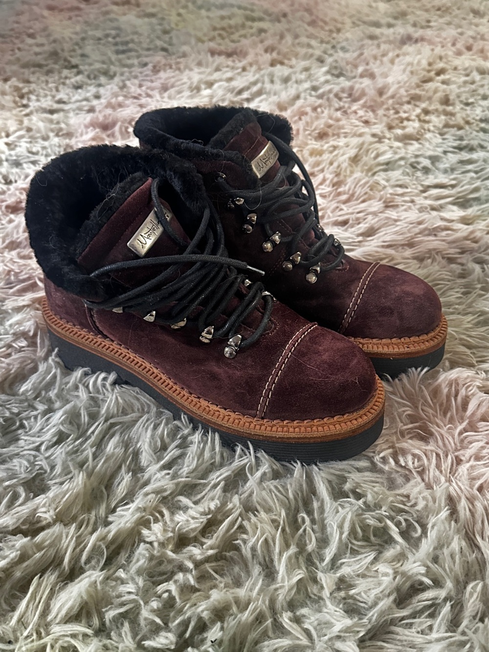 New MONTELLIANA 1965 Winter Suede Burgundy Ankle Boots Size 37
